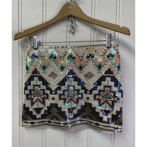 Express Skirt Womens Aztec Sequined Mini‎ Boho Southwestern Trendy Size XS - Picture 1 of 10